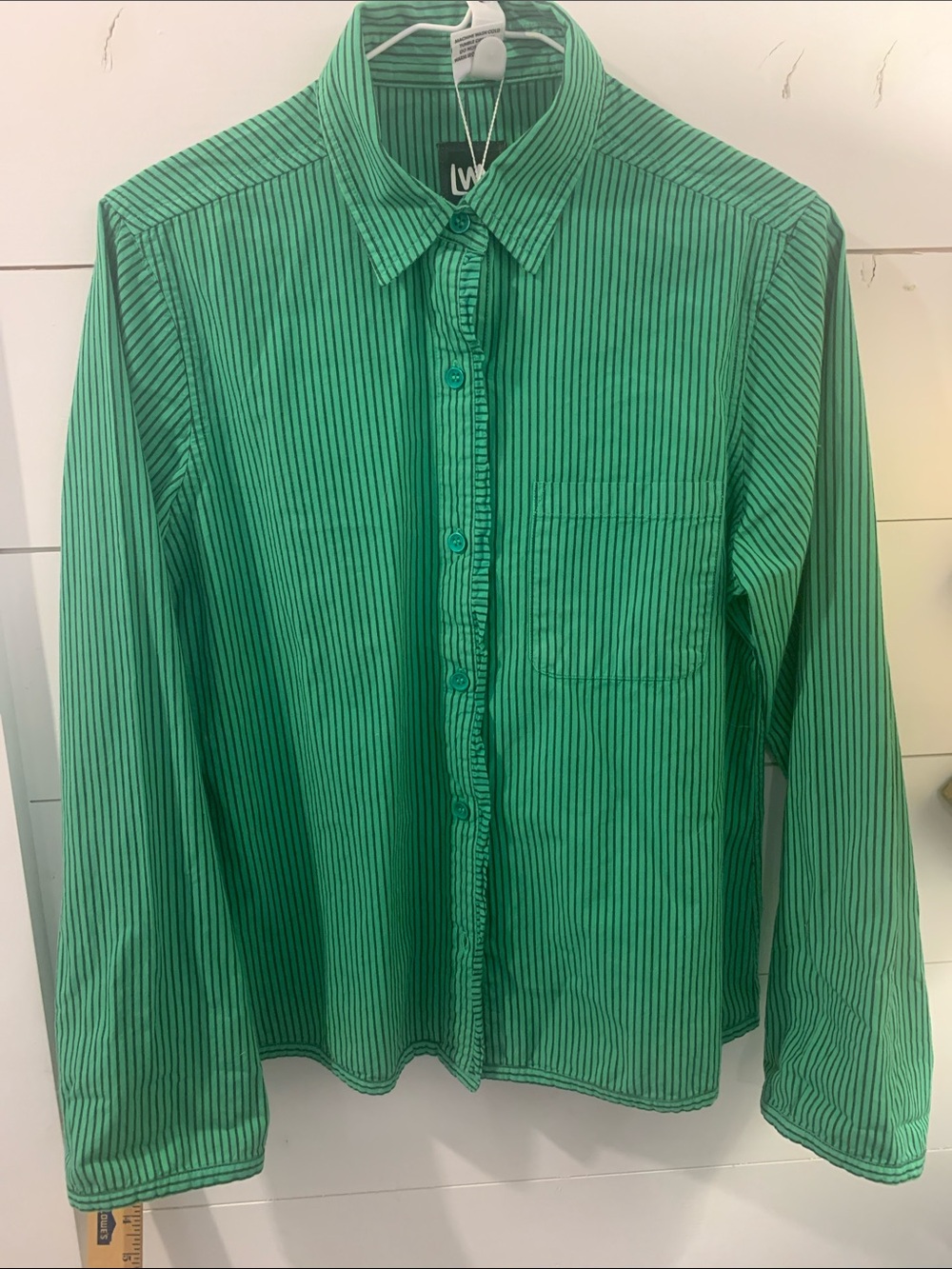 Green Striped Button-Up Shirt - by LWN size Medium